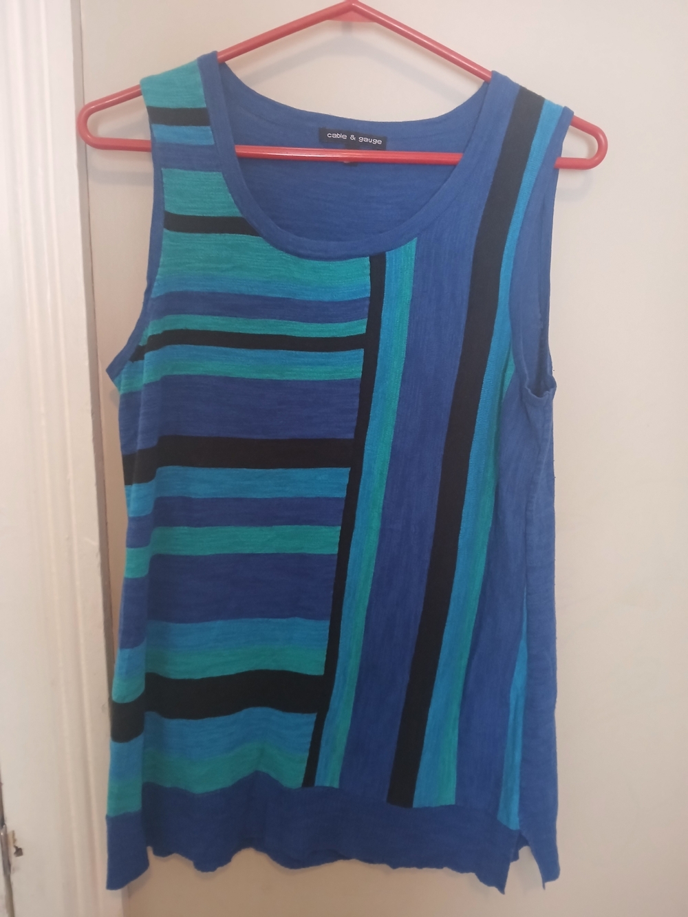 Cable & Gauge Blue, Black And Teal Striped Sleeveless Knit Tank